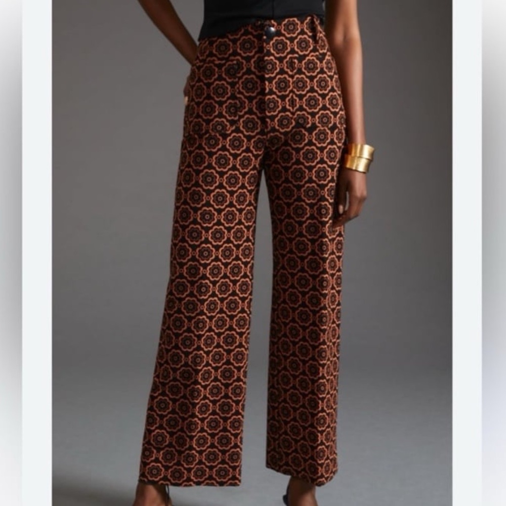 Anthropologie Maeve The Colette Wide Leg Crop Tall Length Black Motif
